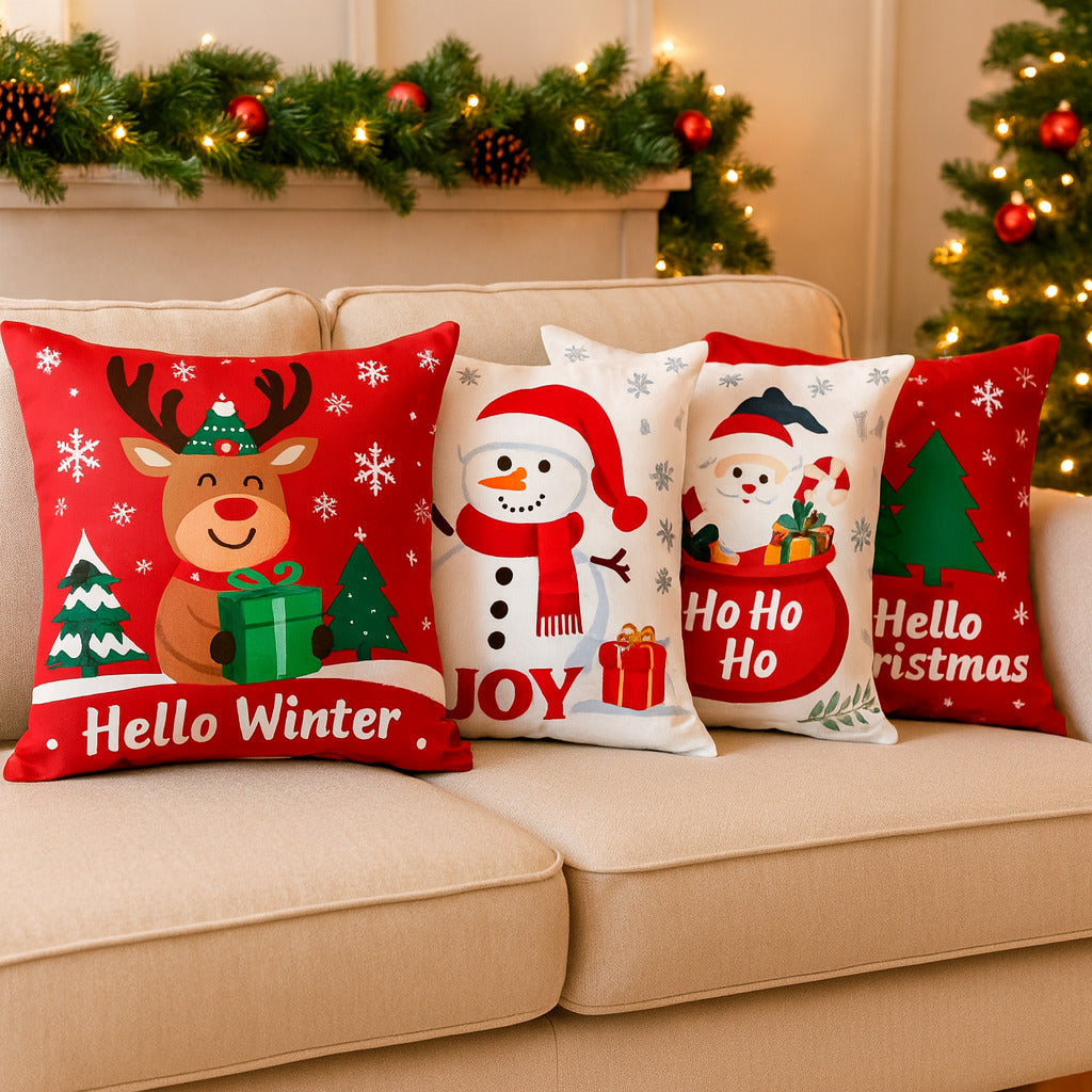 Kit 4 Almofadas Capas Personalizadas Natal Estampa Premium Decoração Para Sala e Ambiente Alegre