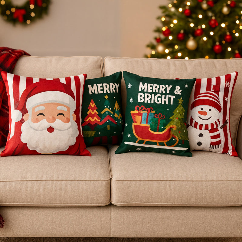Kit 4 Almofadas Capas Personalizadas Natal Estampa Premium Decoração Para Sala e Ambiente Alegre