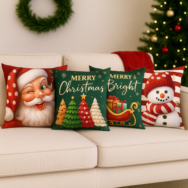 Kit 4 Almofadas Capas Personalizadas Natal Estampa Premium Decoração Para Sala e Ambiente Alegre