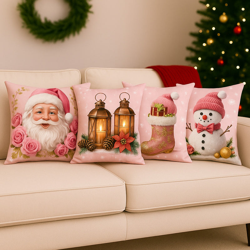 Kit 4 Almofadas Capas Personalizadas Natal Estampa Premium Decoração Para Sala e Ambiente Alegre