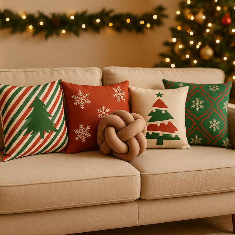 Kit 4 Capas de Almofada Natal + Almofada Nó Premium 45x45cm