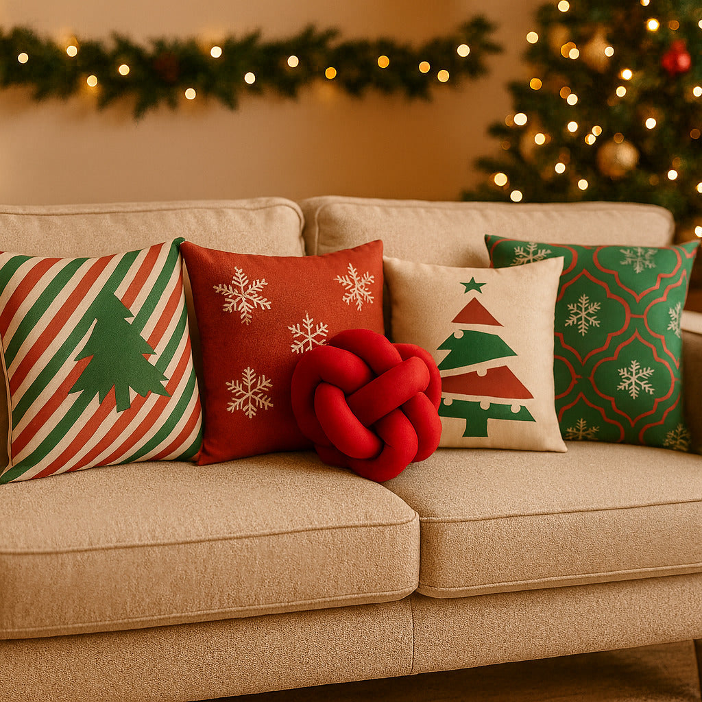 Kit 4 Capas de Almofada Natal + Almofada Nó Premium 45x45cm