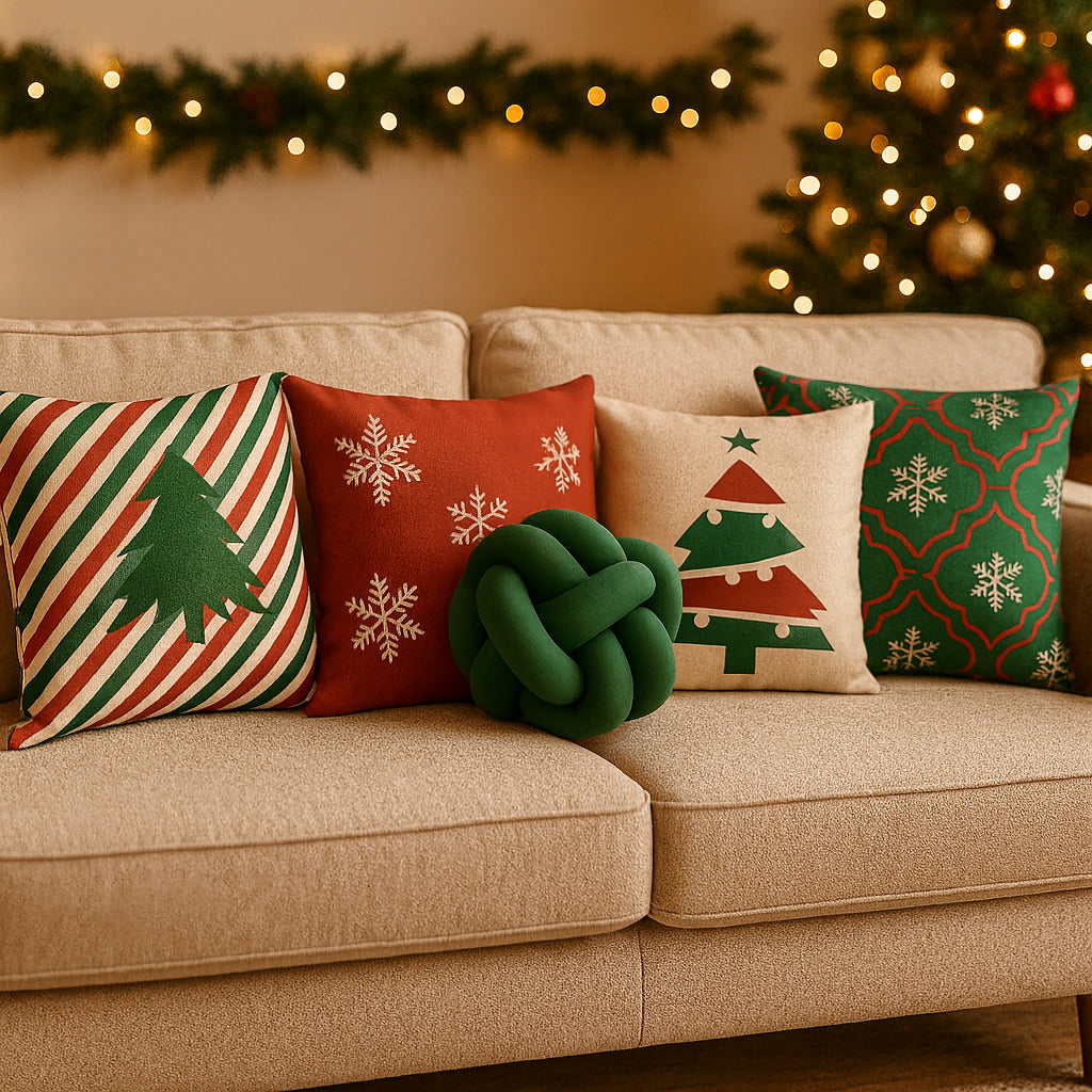 Kit 4 Capas de Almofada Natal + Almofada Nó Premium 45x45cm