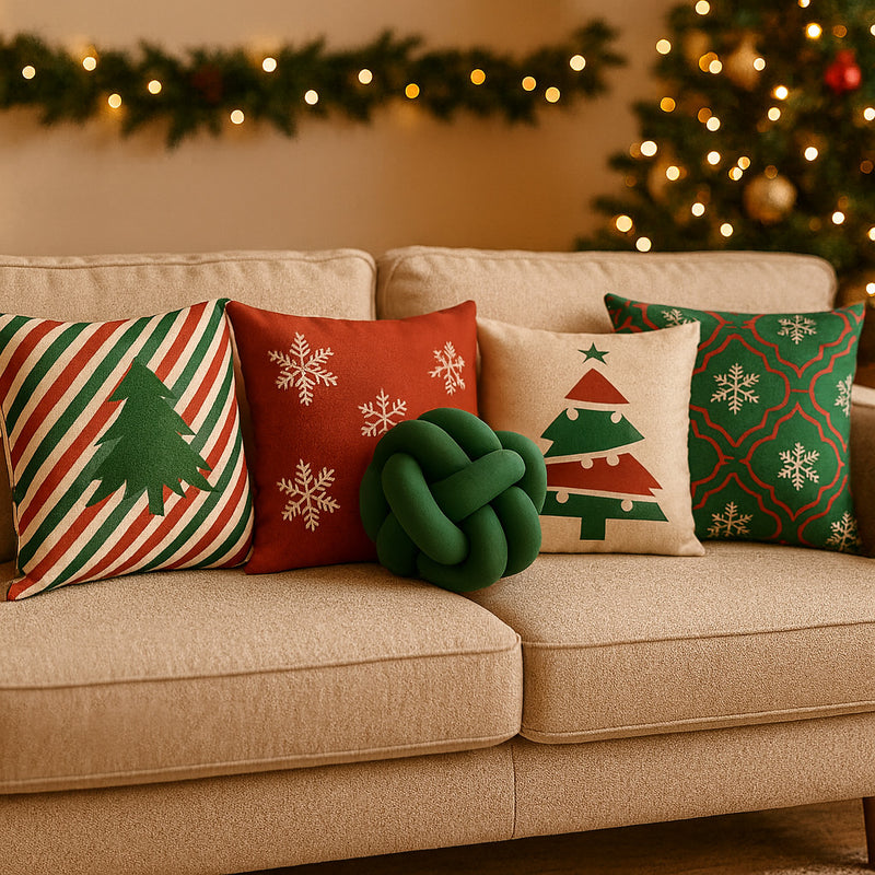 Kit 4 Capas de Almofada Natal + Almofada Nó Premium 45x45cm
