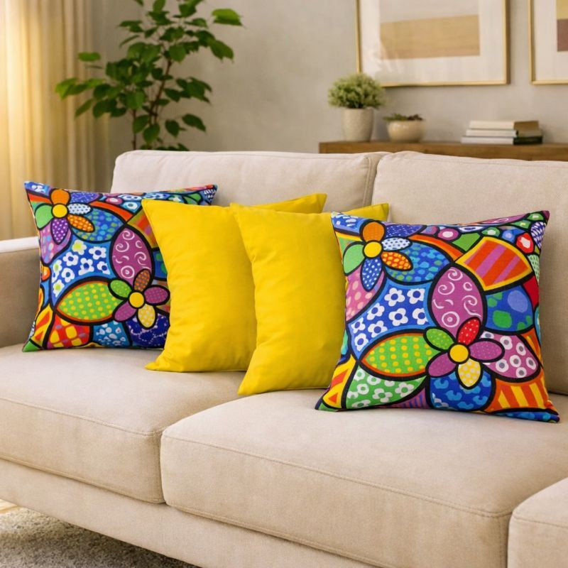 Kit 4 Almofadas Decorativas Estampadas Modernas 50x50 com Enchimento Incluso