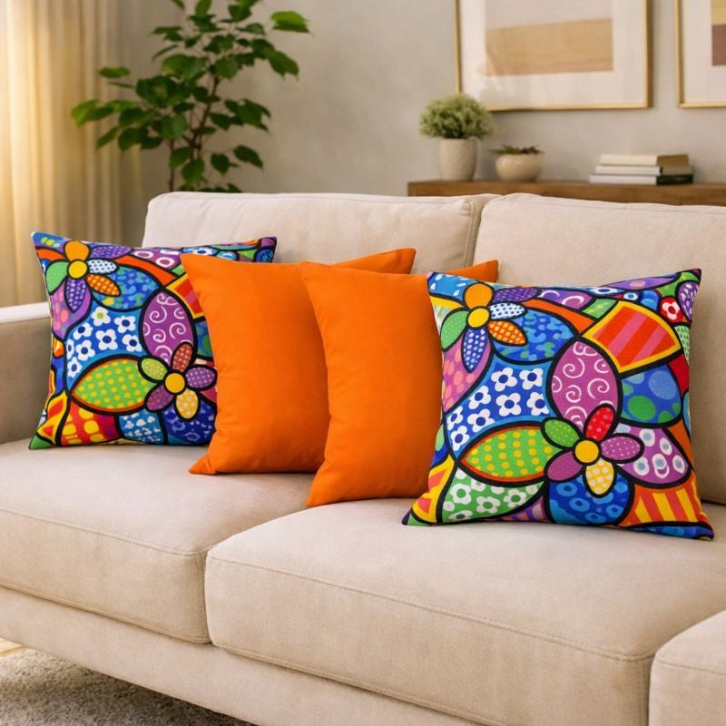 Kit 4 Almofadas Decorativas Estampadas Modernas 50x50 com Enchimento Incluso