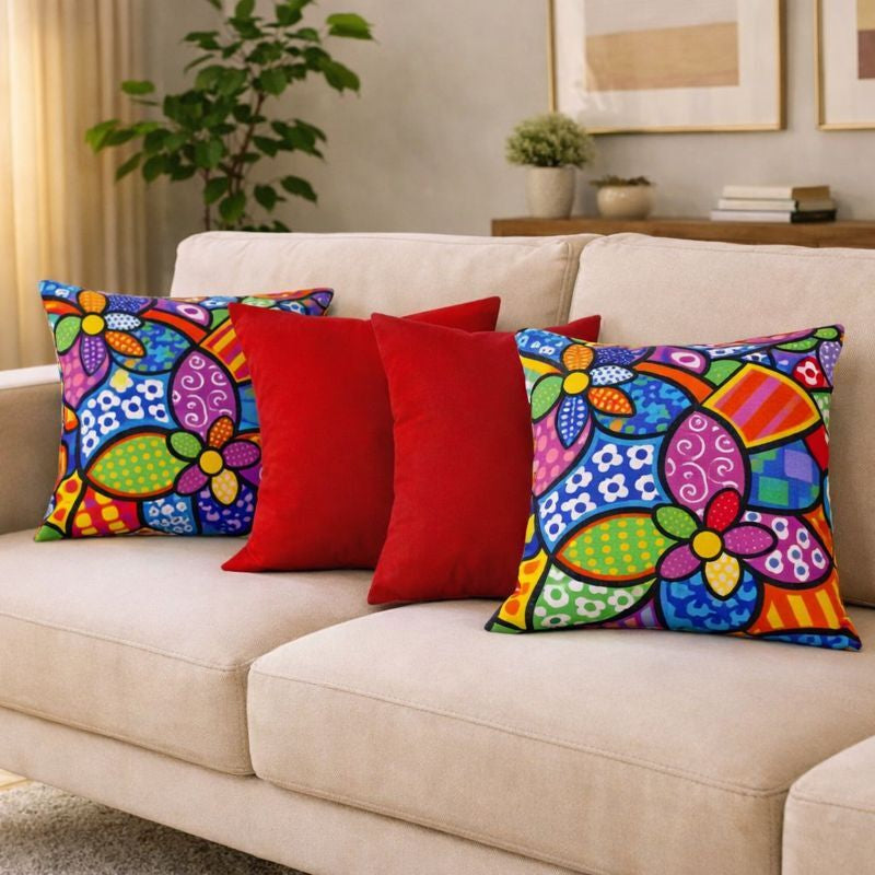 Kit 4 Almofadas Decorativas Estampadas Modernas 50x50 com Enchimento Incluso