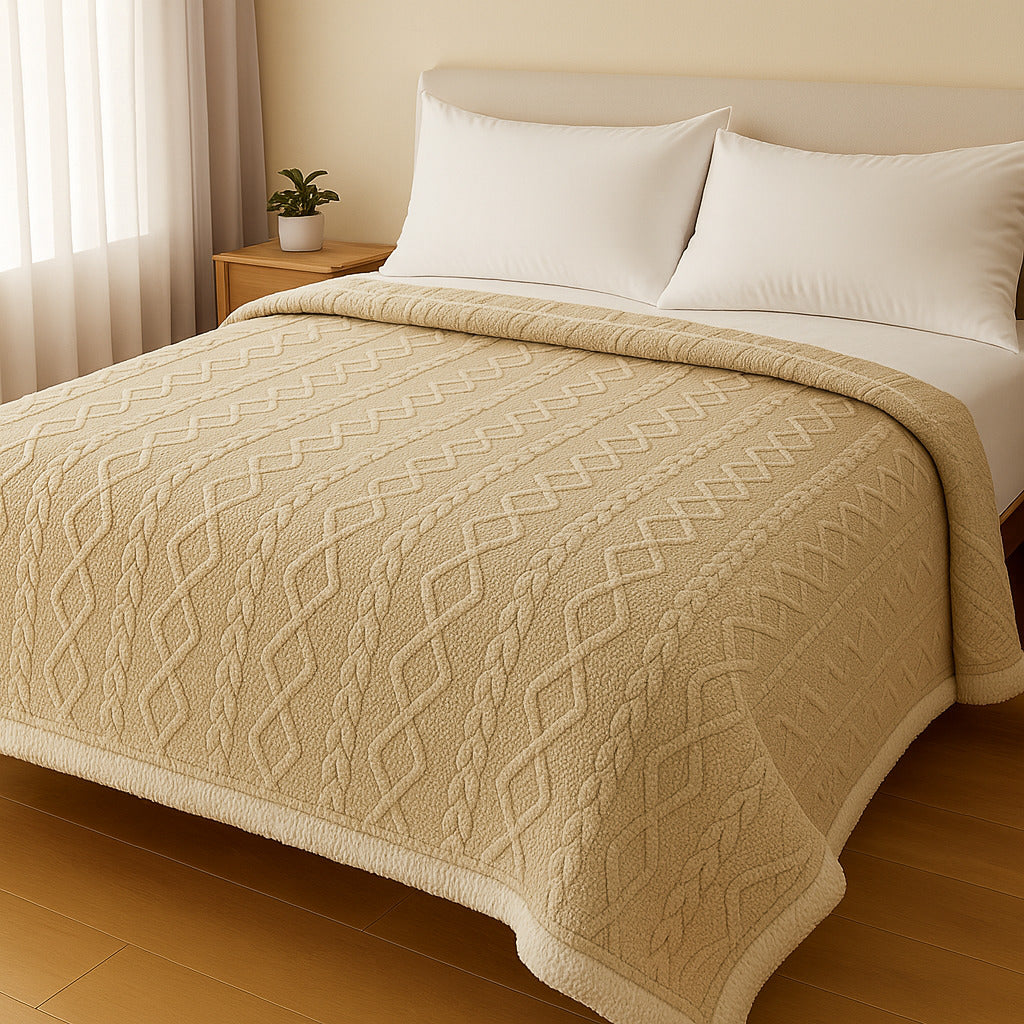 Manta Casal Canelada com Sherpa Glamour 2,20 x 1,90 – Super Macia e Aconchegante