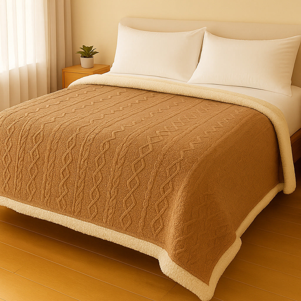 Manta Casal Canelada com Sherpa Glamour 2,20 x 1,90 – Super Macia e Aconchegante