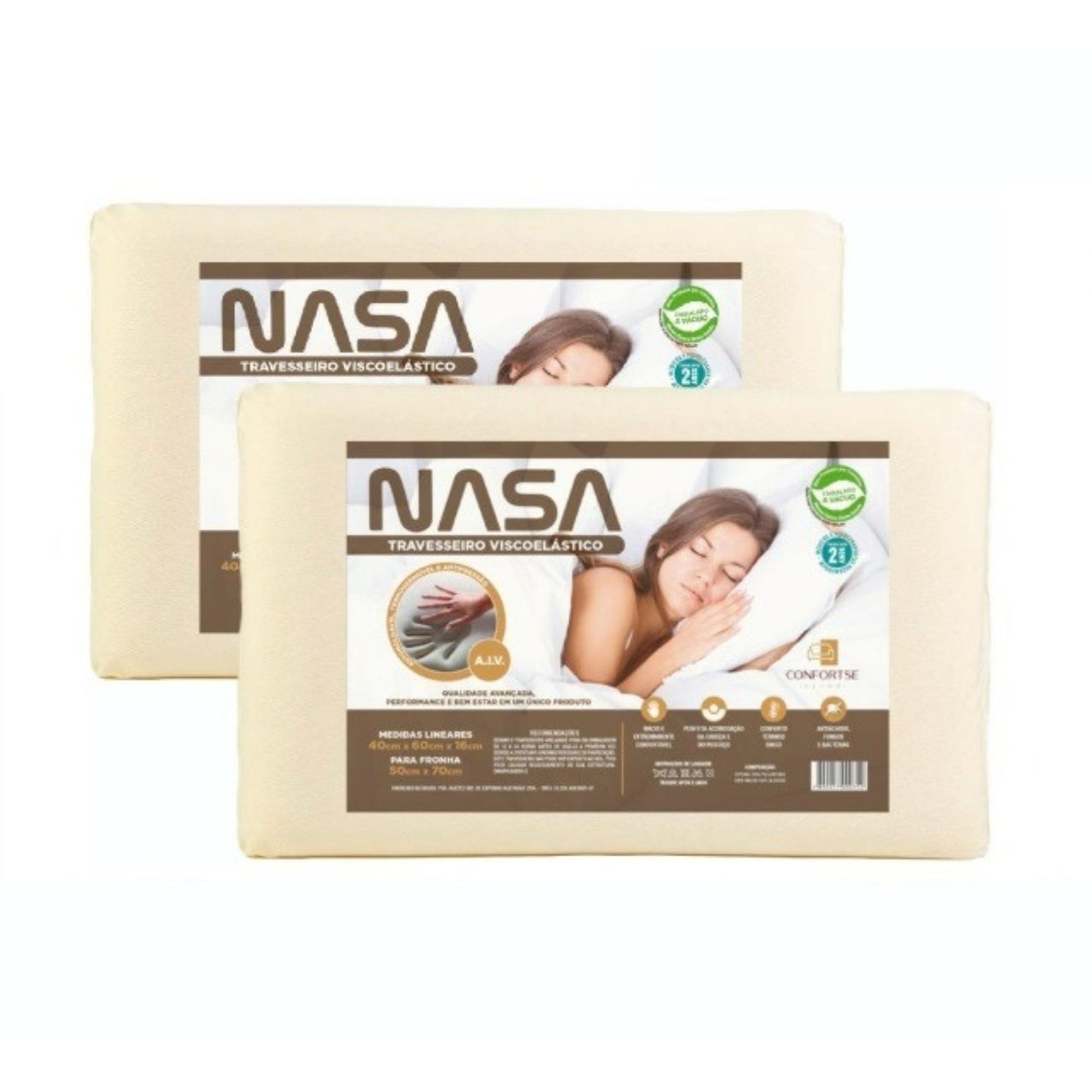 Kit 2 Travesseiros Nasa Ortopédico Antialérgico