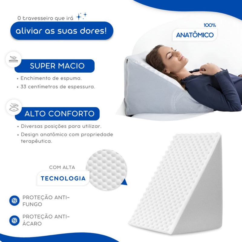 Travesseiro Encosto Triangular Anti Refluxo com Capa e Zíper