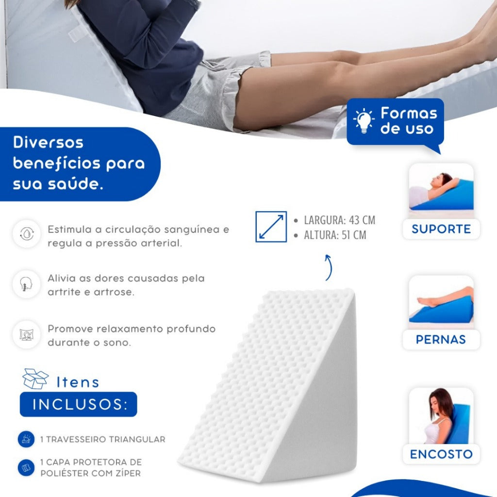 Travesseiro Encosto Triangular Anti Refluxo com Capa e Zíper