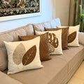 Kit 5 Almofadas para Sofá Decorativas 45x45 em Linho e Couro Sintético – Boho Terracota