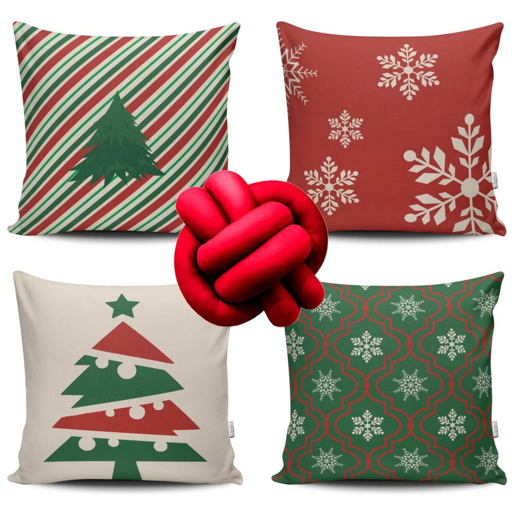 Kit 4 Capas de Almofada Natal + Almofada Nó Premium 45x45cm