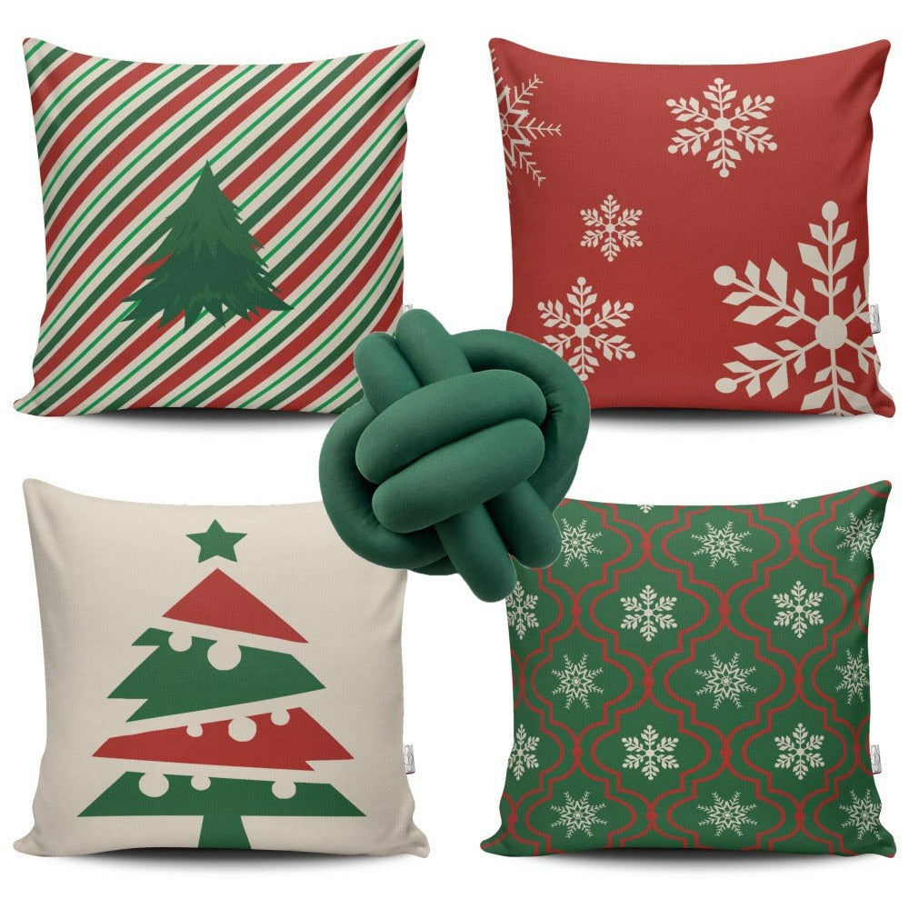 Kit 4 Capas de Almofada Natal + Almofada Nó Premium 45x45cm
