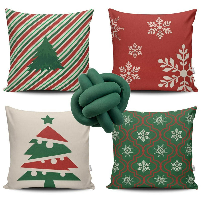 Kit 4 Capas de Almofada Natal + Almofada Nó Premium 45x45cm