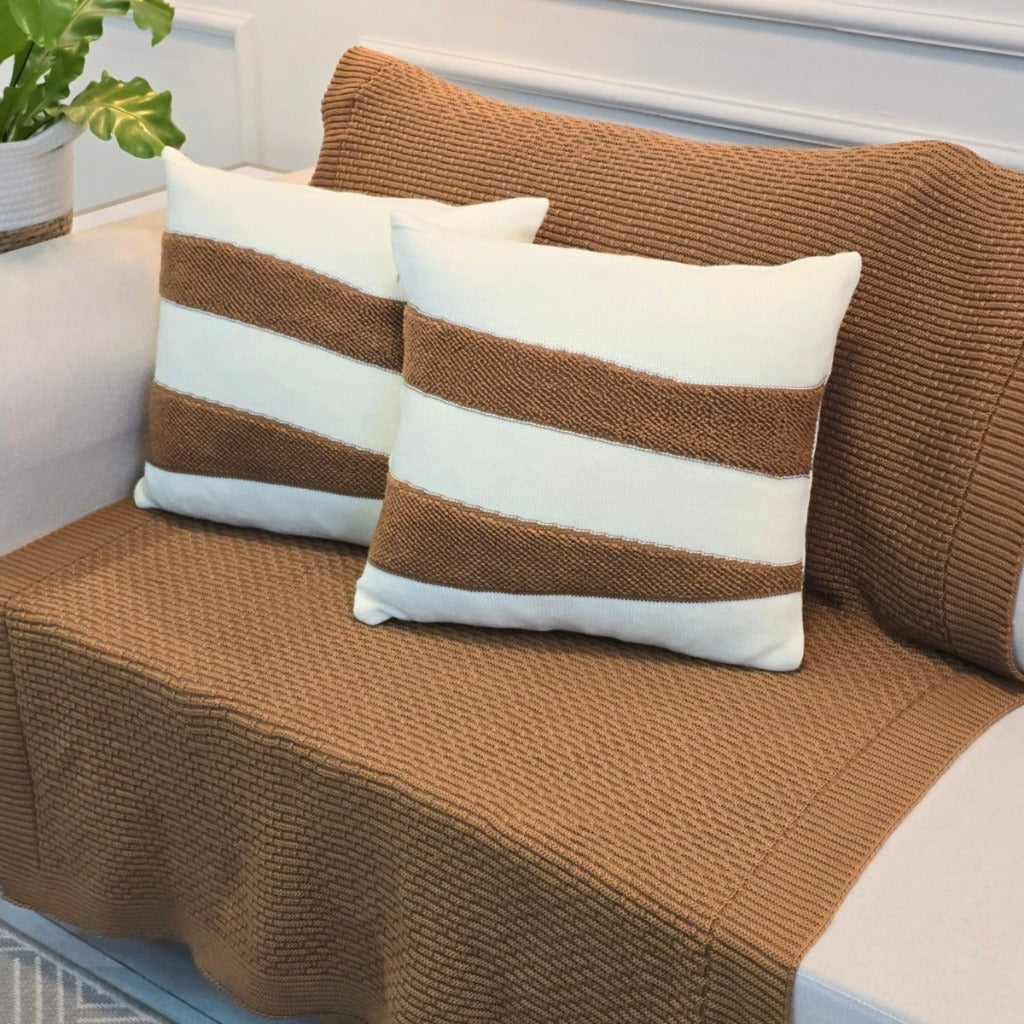 Kit Manta de Tricot Sofá Poltrona 150x100cm Decorativa de Alto Padrão com 2 Capas de Almofadas 45x45cm