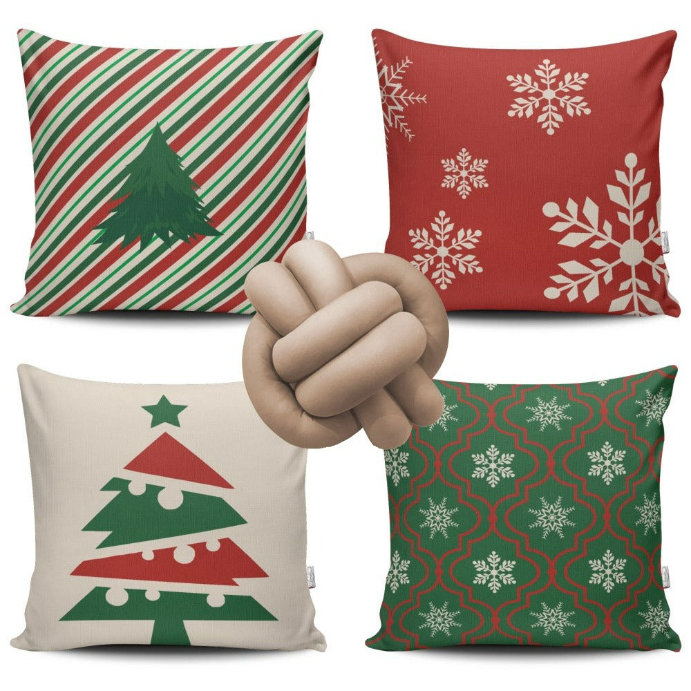Kit 4 Capas de Almofada Natal + Almofada Nó Premium 45x45cm