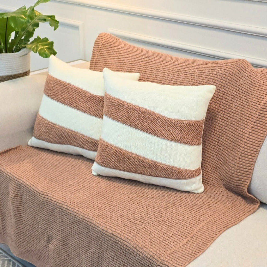 Kit Manta de Tricot Sofá Poltrona 150x100cm Decorativa de Alto Padrão com 2 Capas de Almofadas 45x45cm