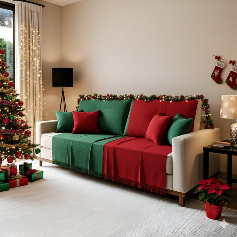 Kit 2 Mantas para Sofá 210x120 Natal – Manta Natalina de Sofá 100% Algodão